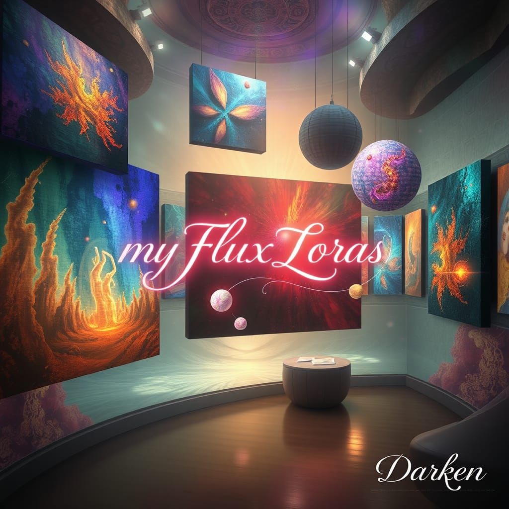 Surreal Art Gallery with Floating Canvases