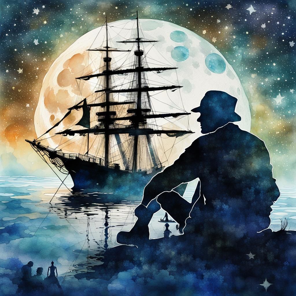 Sailor's Memories: A Double Exposure Watercolor Fantasy