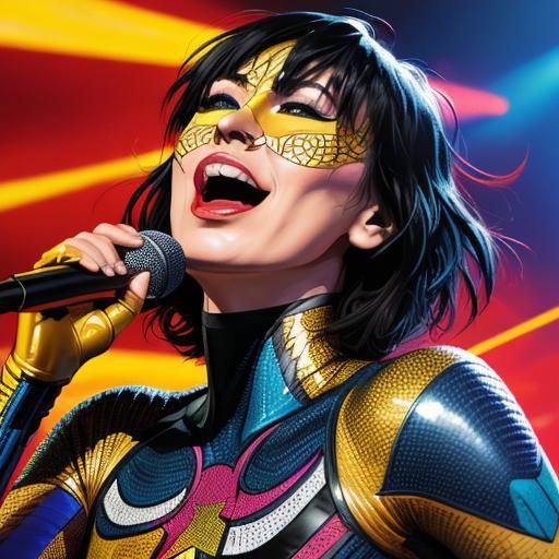 Dynamic Comic Book Art Portrait of Singer On Stage