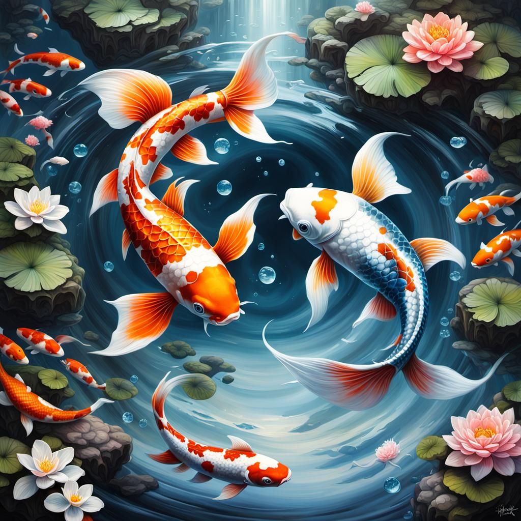Yin and Yang Koi Fish in Ethereal Style
