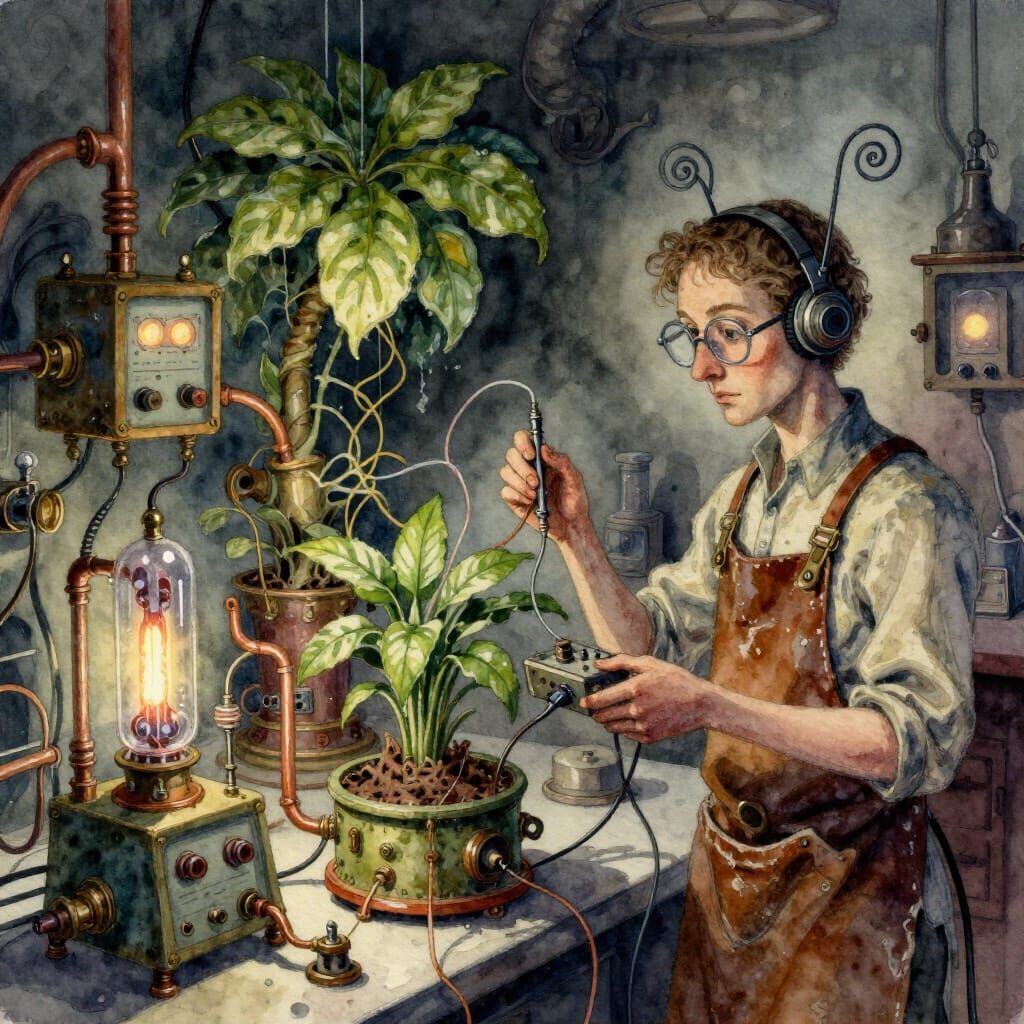 Surreal Watercolor Lab With Steampunk Plants