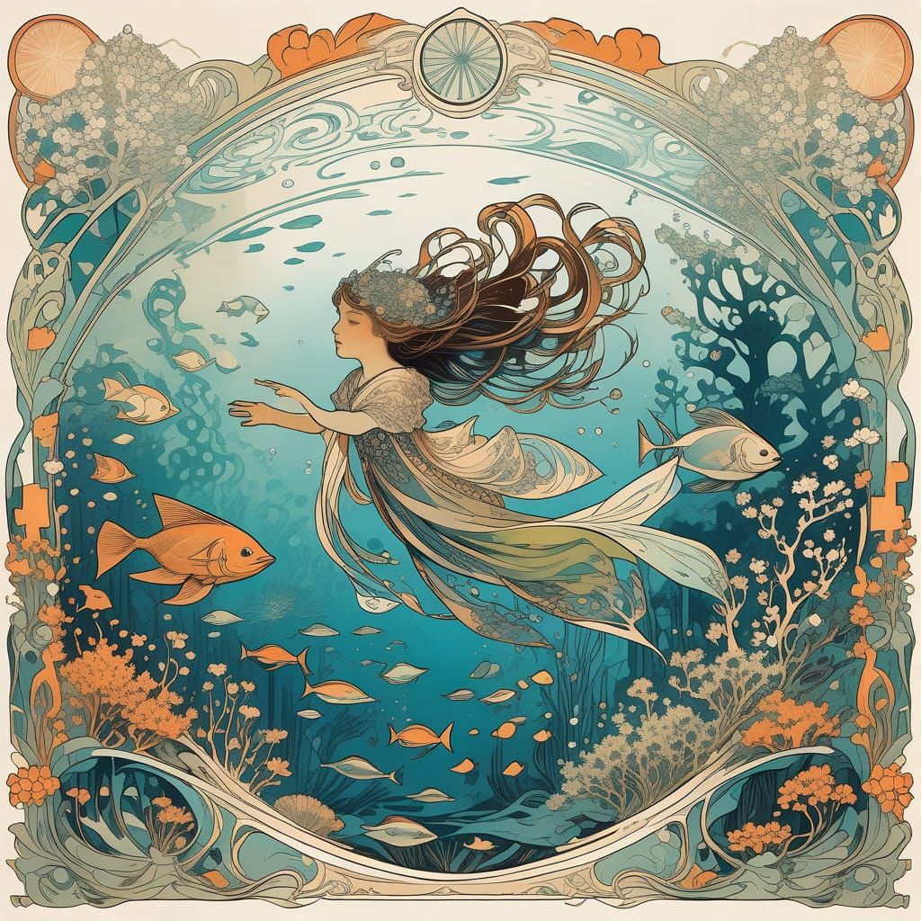 Fantastical Underwater World in Art Nouveau Style