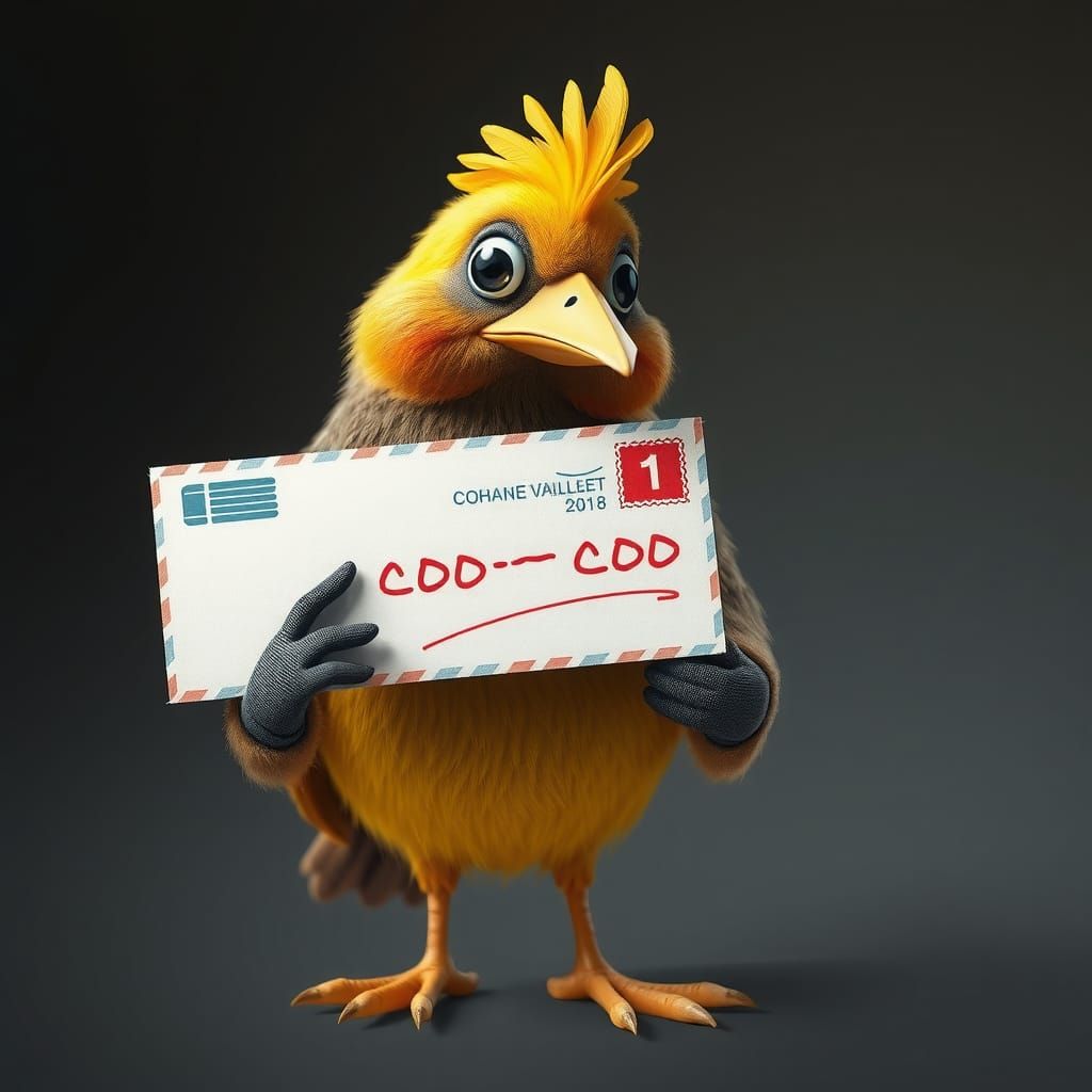 Anthropomorphic Cuckoo Bird Holding Letter