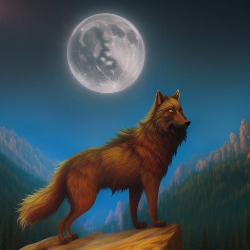 Werewolf Transformation Under Moonlight: Fantasy Art