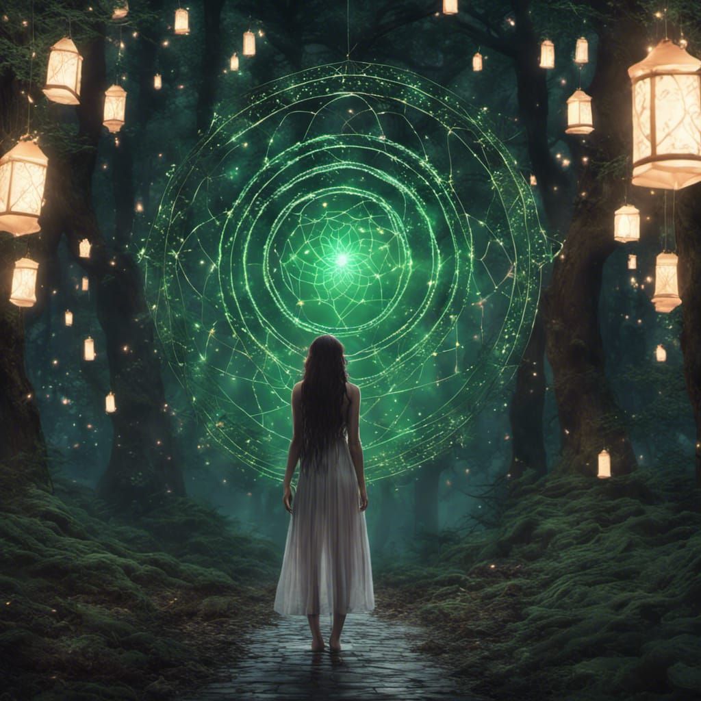 Woman in Forest with Dreamcatcher Portal
