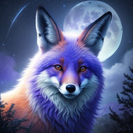 Surreal Fox Floating in Starry Sky