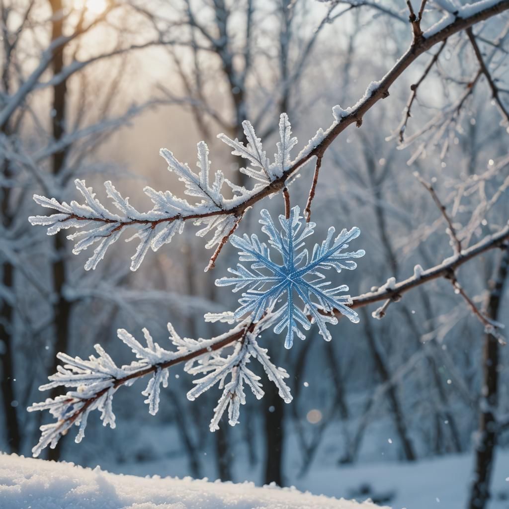 Serene Winter Landscape with Falling Snowflake