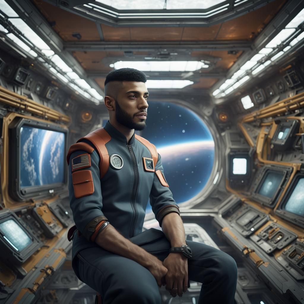 Young Man on Space Station: Fantasy Concept Art