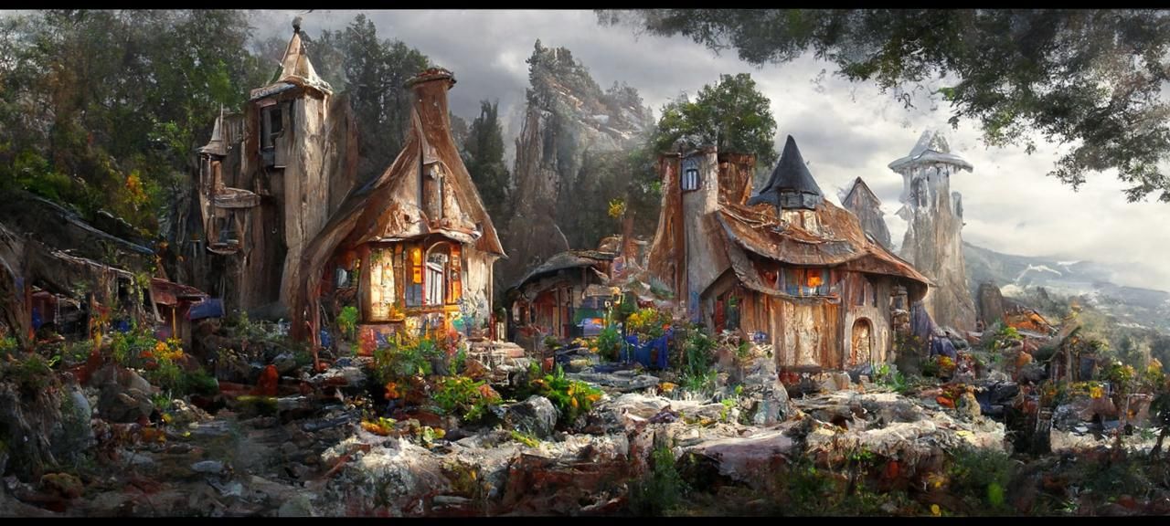 Hyperdetailed Fantasy Village in Digital Art Style