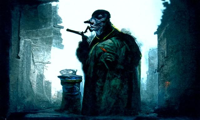 Sinister Detective in Dark Alley, Fantasy Illustration