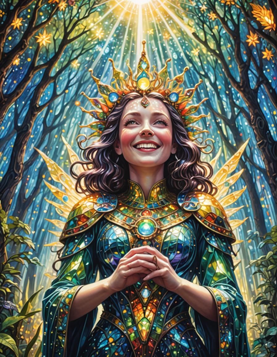 Divine Extraterrestrial in Pointillist Stained Glass Forest