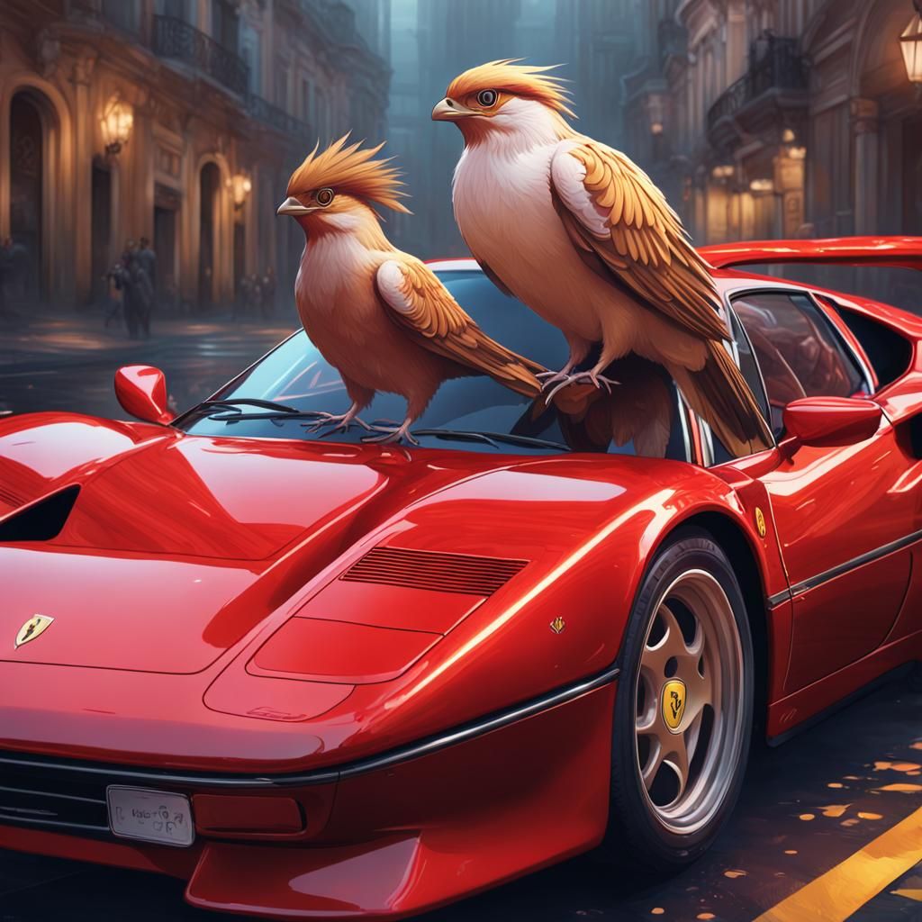 Pigeon on Ferrari: Hyperdetailed Concept Art