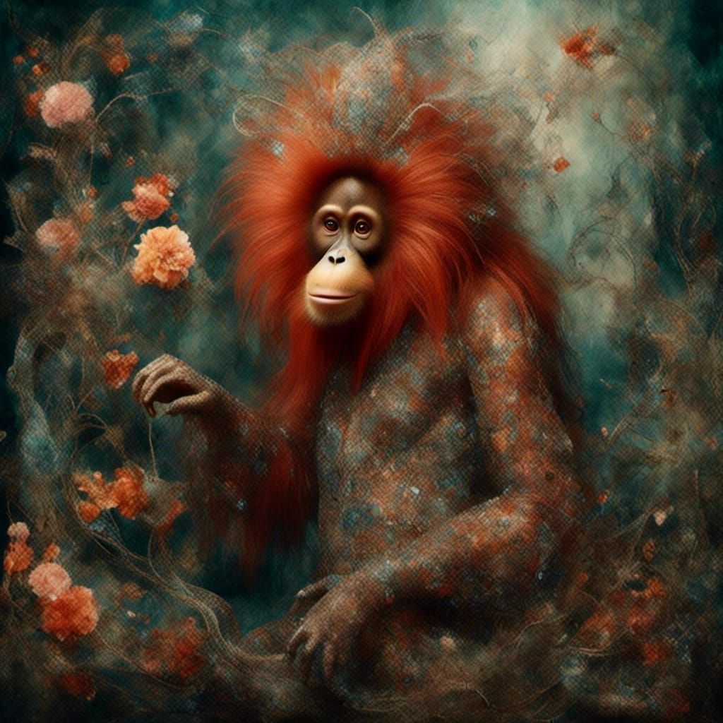 Orangutan Portrait in Style of Leonora Carrington