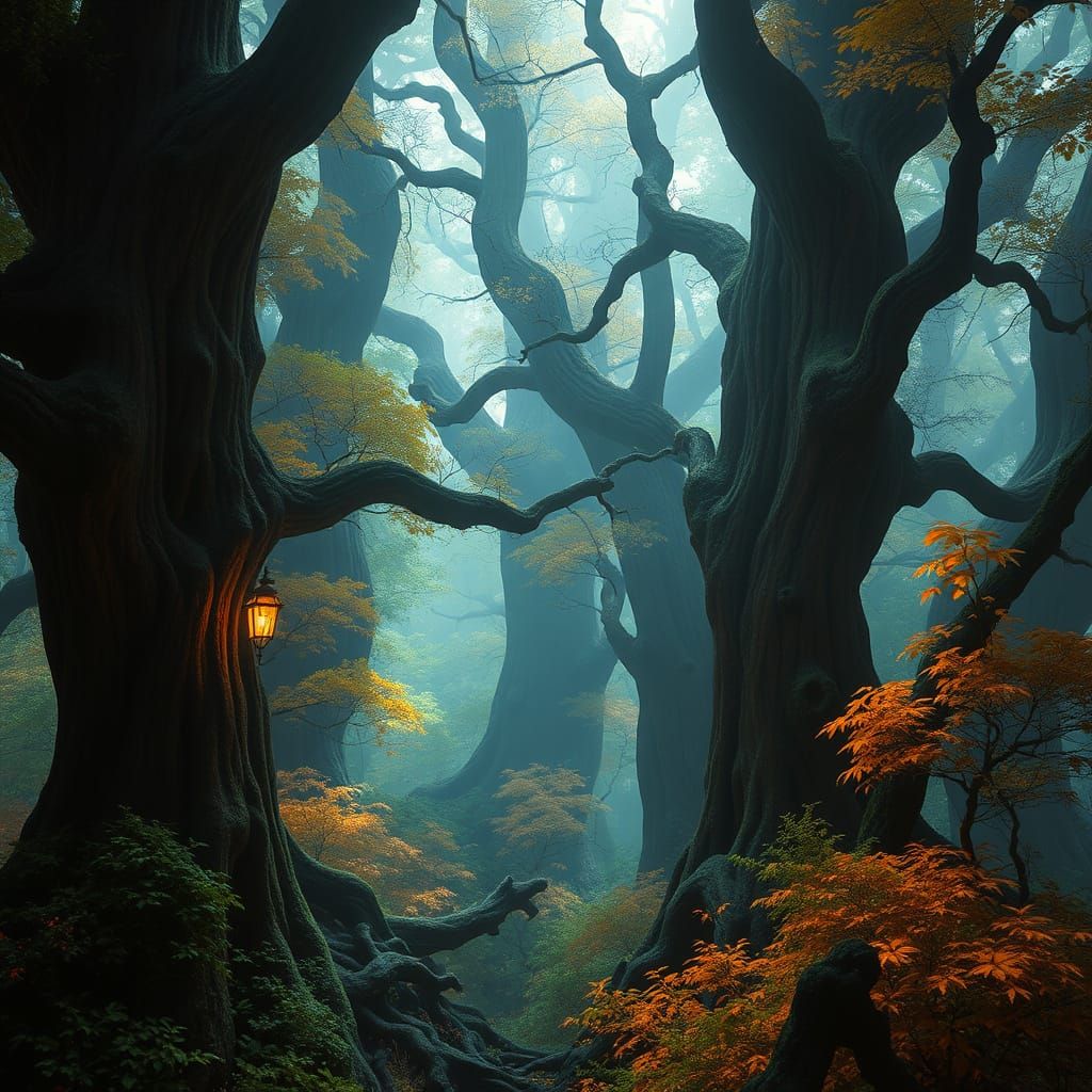 Ethereal Forest with Glowing Foliage