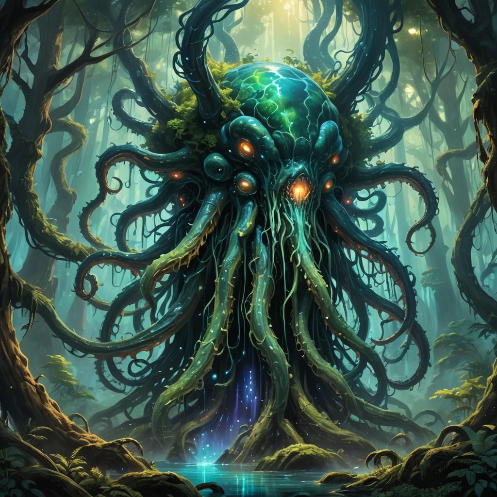 Bioluminescent Abyssal Parasite City: Fantasy Concept Art