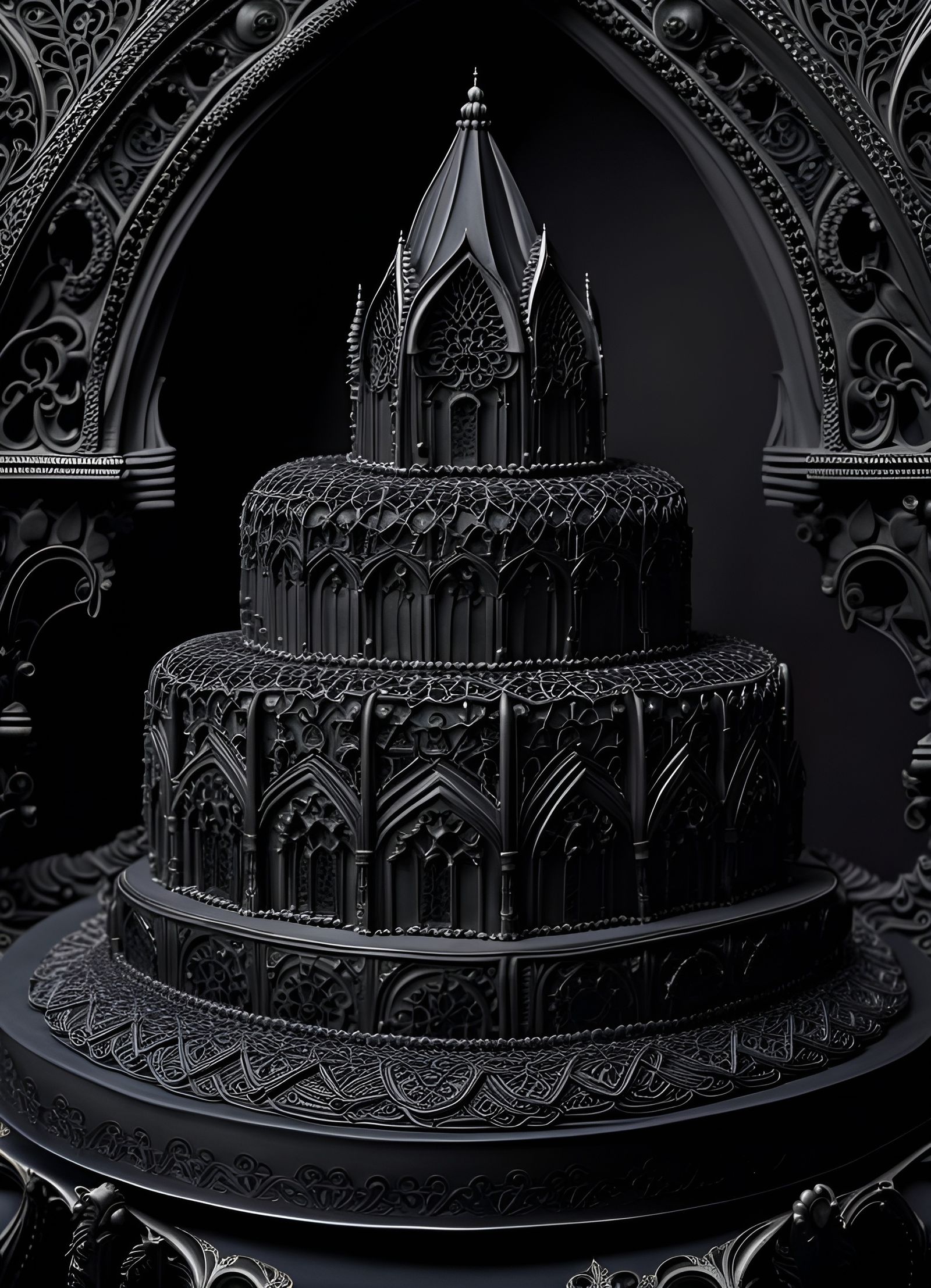 Exquisite Gothic Black Lace Cake Sculpture