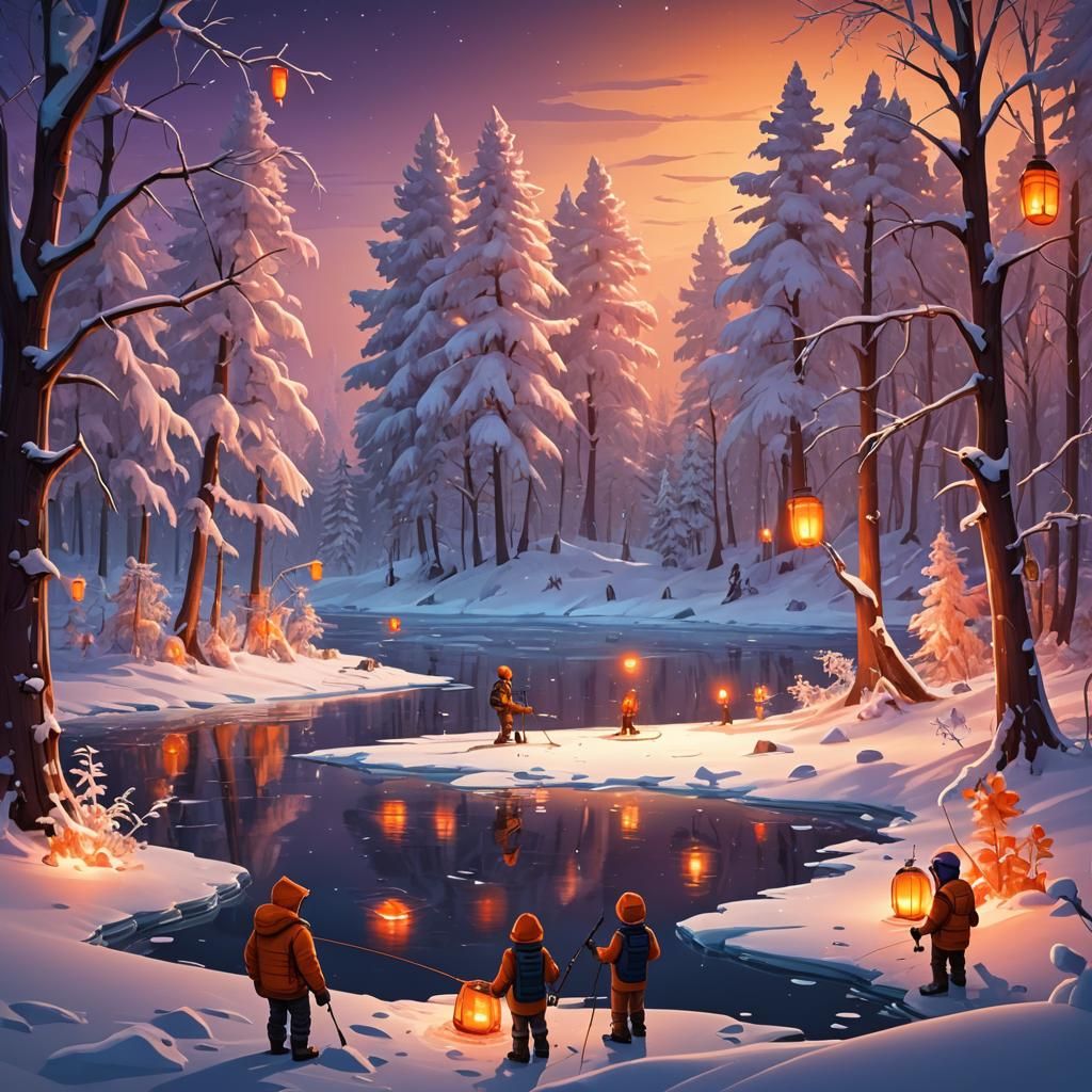 Orange Alien Kids Ice Fishing: Cartoon Splash Screen