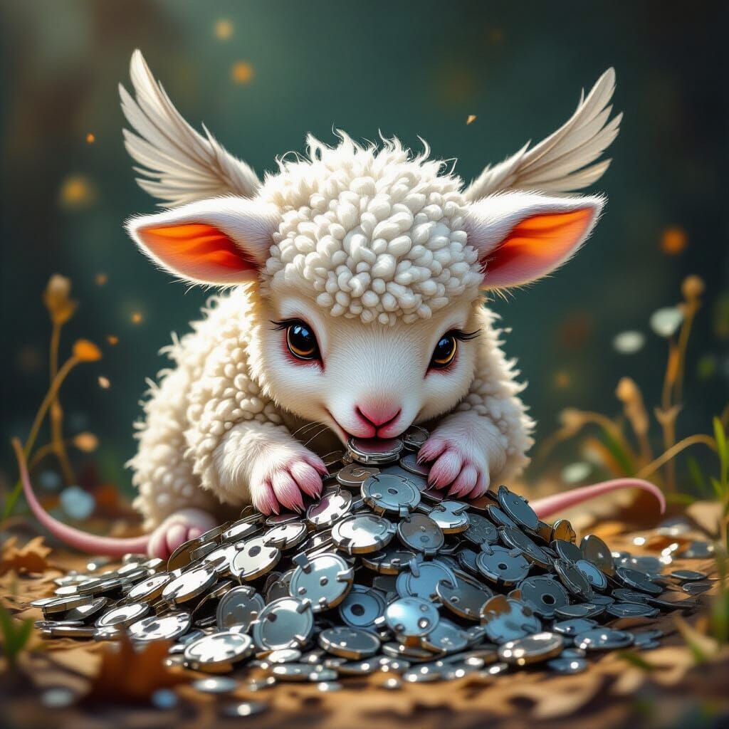 Fantastical Lamabird Mouse Eats Metal in Surreal Digital Pai...