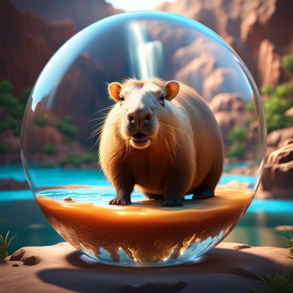 Capybara in Glass Orb Desert Oasis