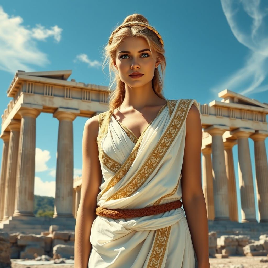 Classical Greek Goddess in Toga, Elegant and Regal
