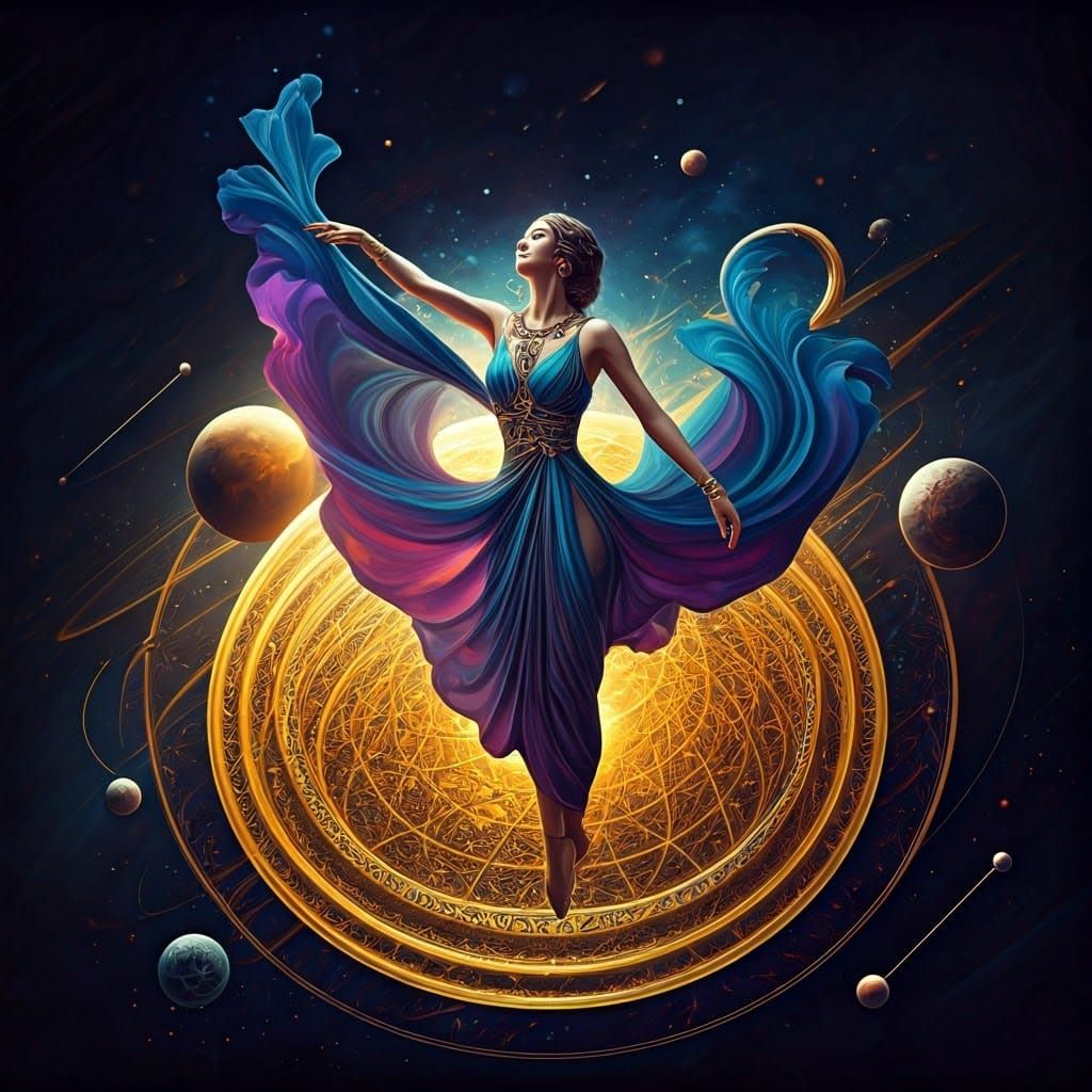 Luminescent Woman Dancing Above Golden Globe