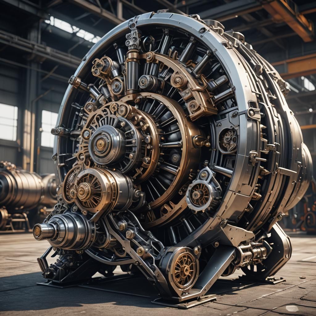 Futuristic Supercharged Engine with Wheels in Sci-Fi Style