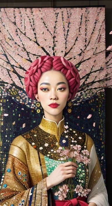 Floral Still Life Portrait in Impasto Mosaic Style