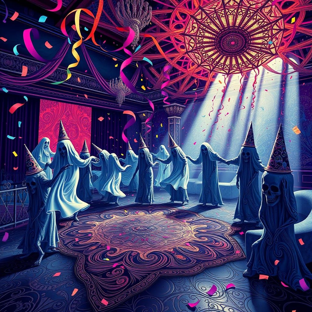 Haunted New Year's Ball with Spirits and Confetti