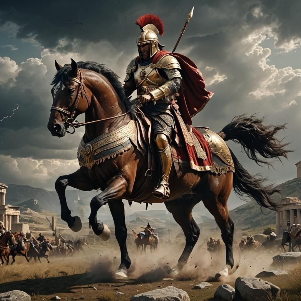 Spartan General Rides Through Ancient Greece