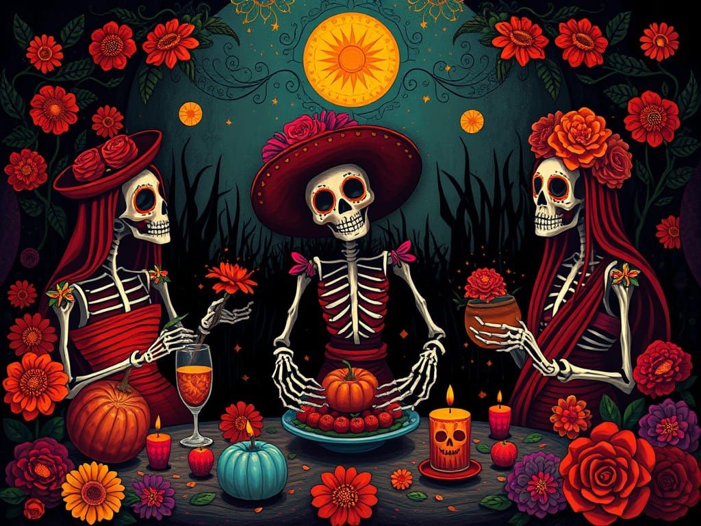 Day of Dead Party in the Underworld Mexican Folk Art