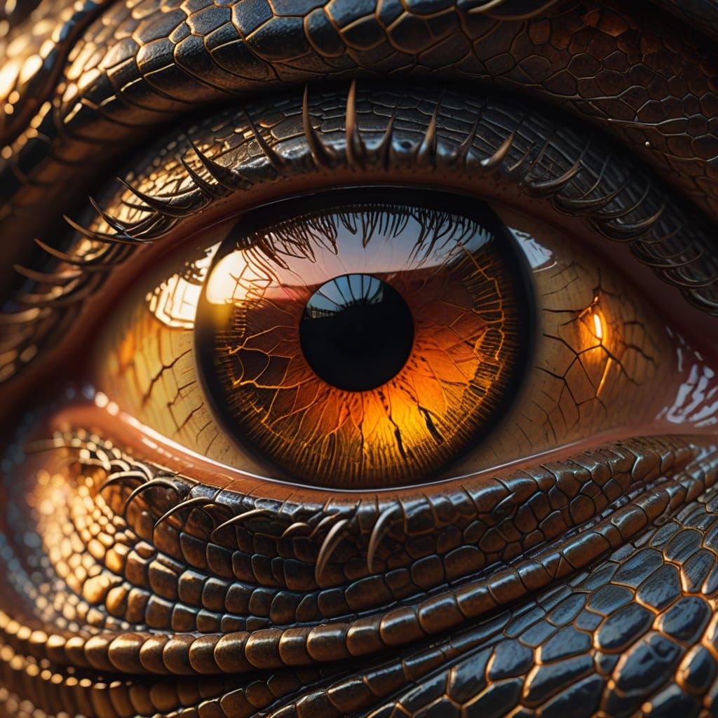 Fiery Reptilian Eye in Hyper-Realistic Detail