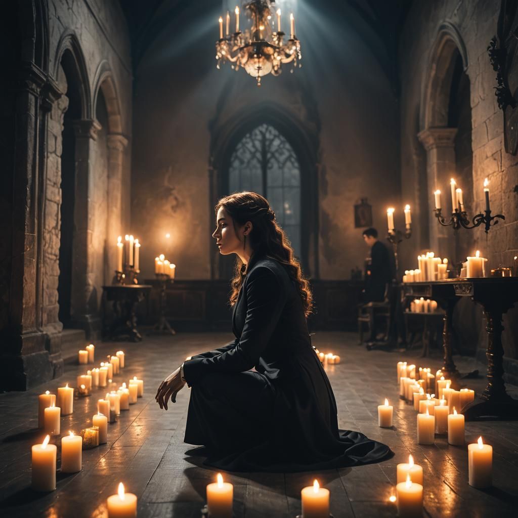 Gothic Candlelit Scene with Woman and Man