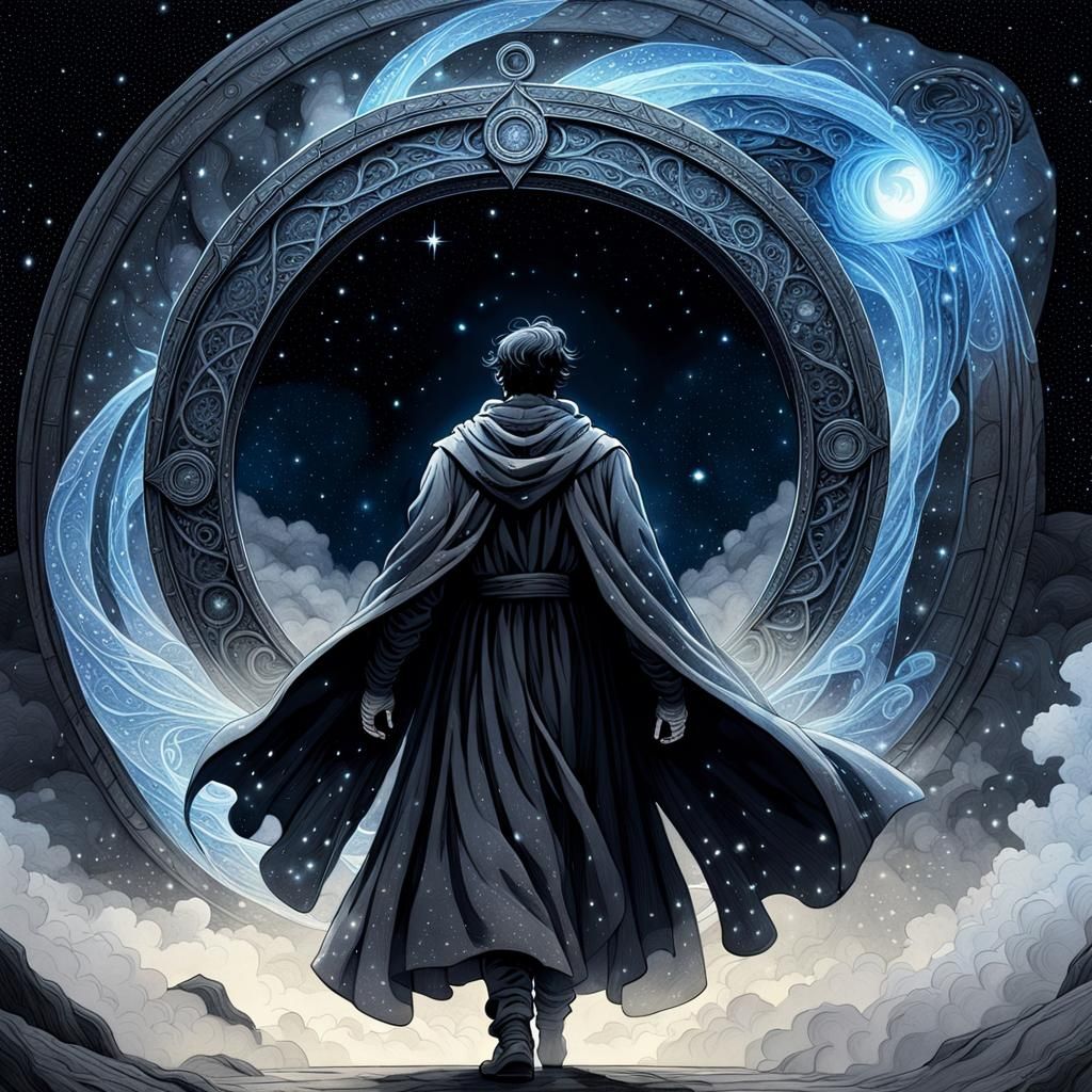 Enigmatic Traveler Steps Through Star Portal