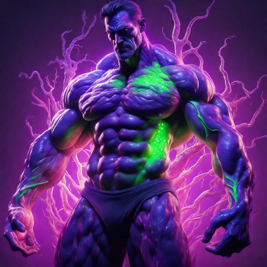 Vascular Bodybuilder with Glowing Veins and Fungal Growth
