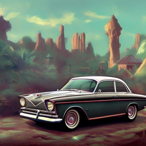 1950s Vintage Car in Detailed Matte Painting Style