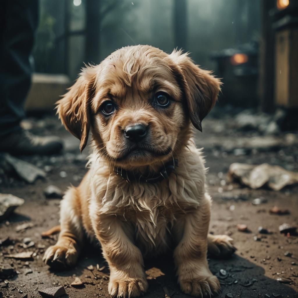 Sad Puppy Crying in Cinematic Style