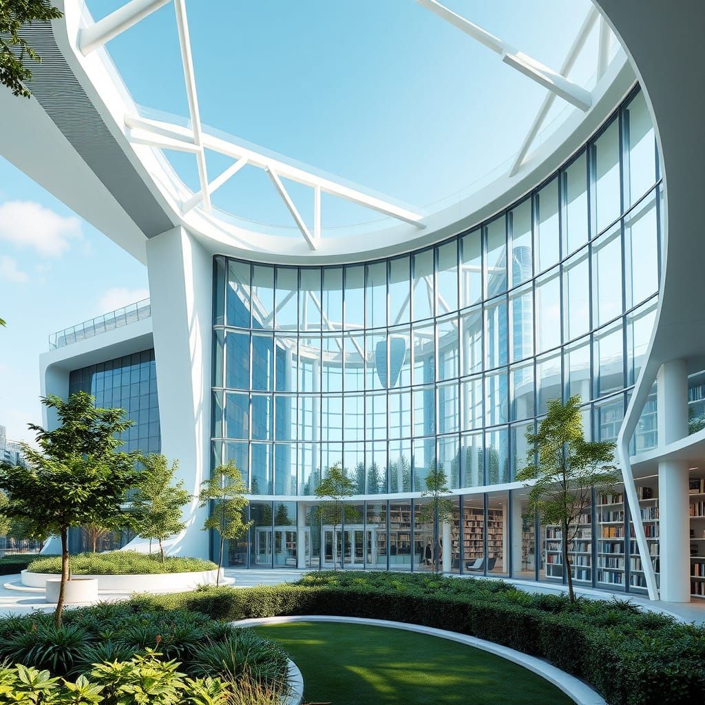 Futuristic Library Building in Minimalist Style