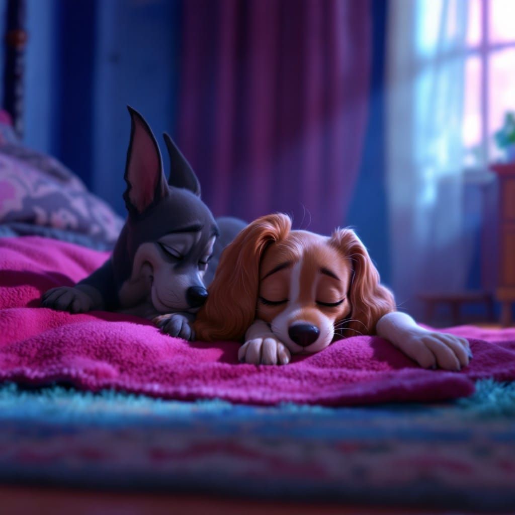 Lady and the Tramp Asleep: 3D Digital Art