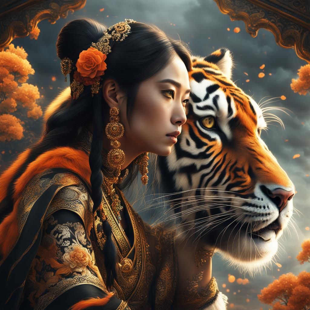 Cinematic Asian Bride with Tiger Theme