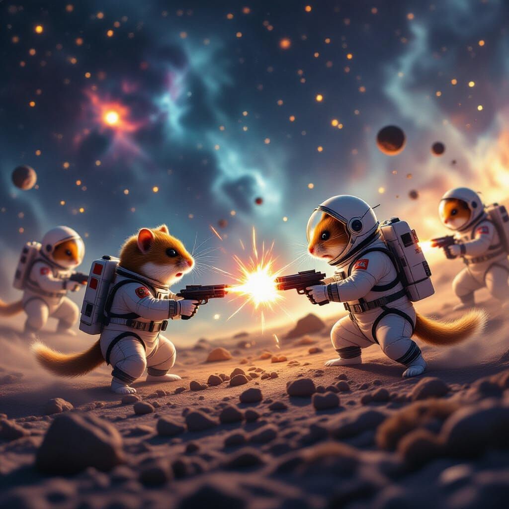 Intergalactic Hamster Battle in Cosmic Nebula