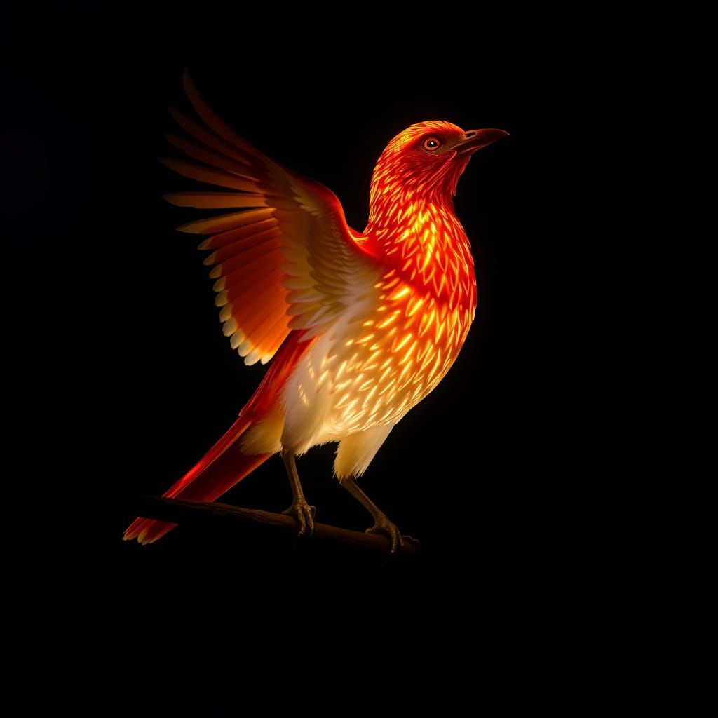 Glowing Realistic Bird in the Nighttime
