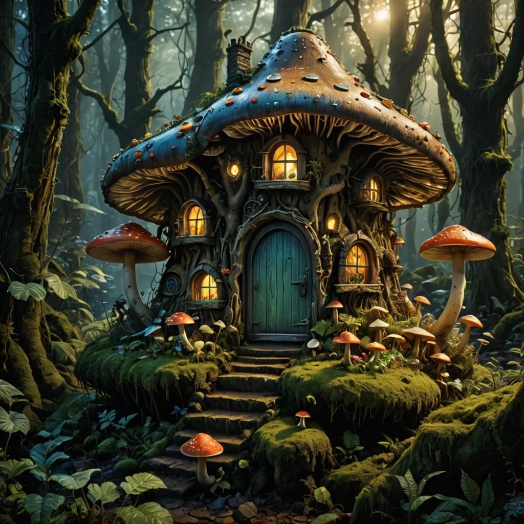 Enchanted Bioluminescent Forest: Fairy Mushroom House