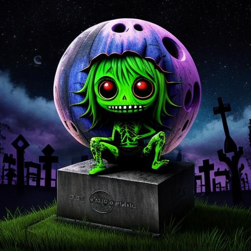 Psychedelic Chibi Zombie in Graveyard, 3D Render