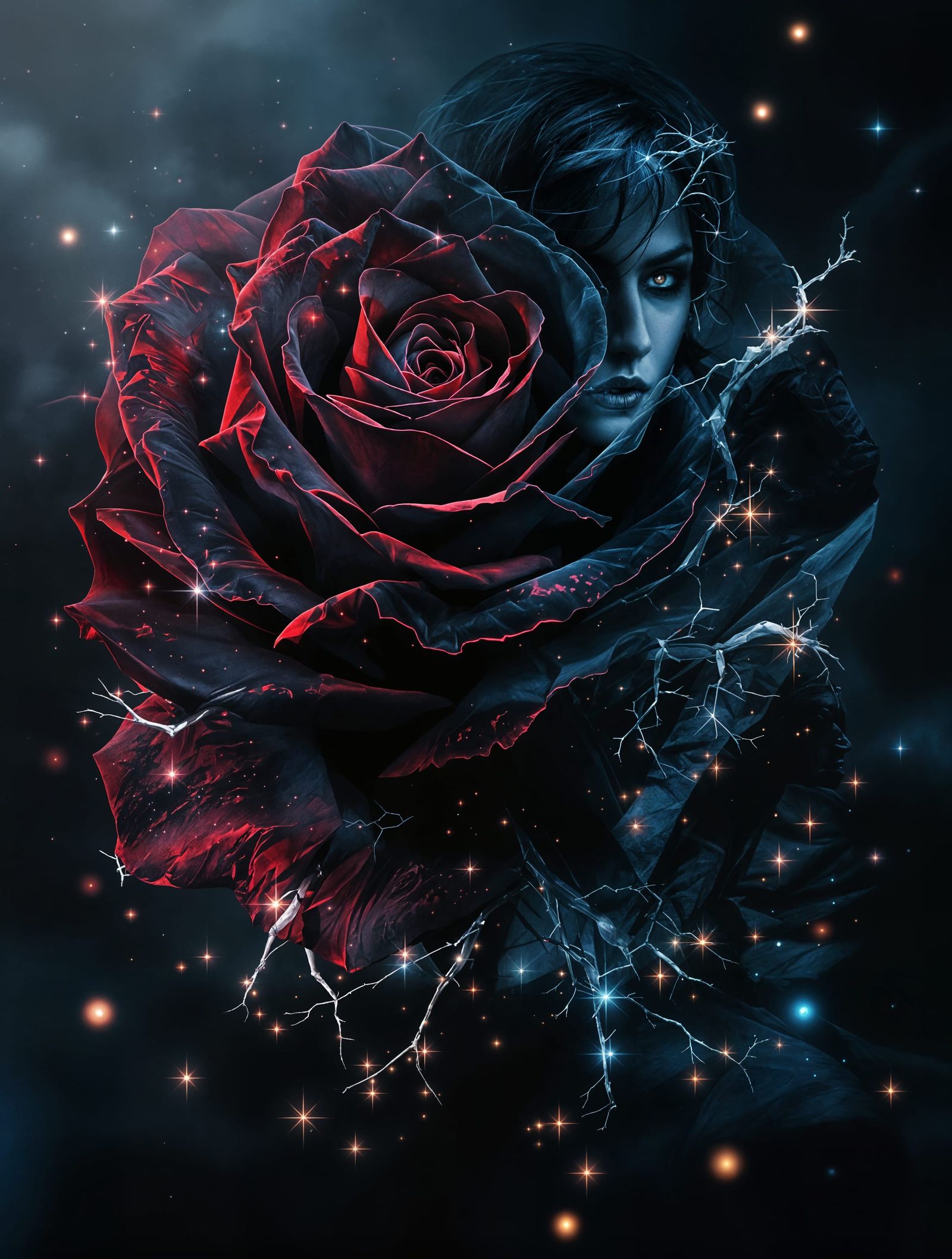Mysterious Vampire Rose in Moonlit Dreamscape