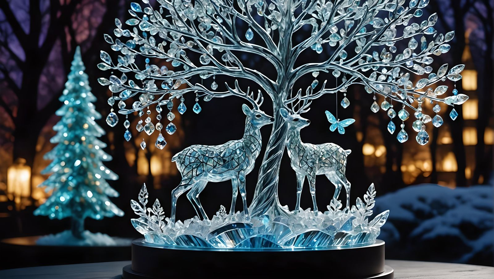 Sparkling Crystal Deer in Art Deco Forest
