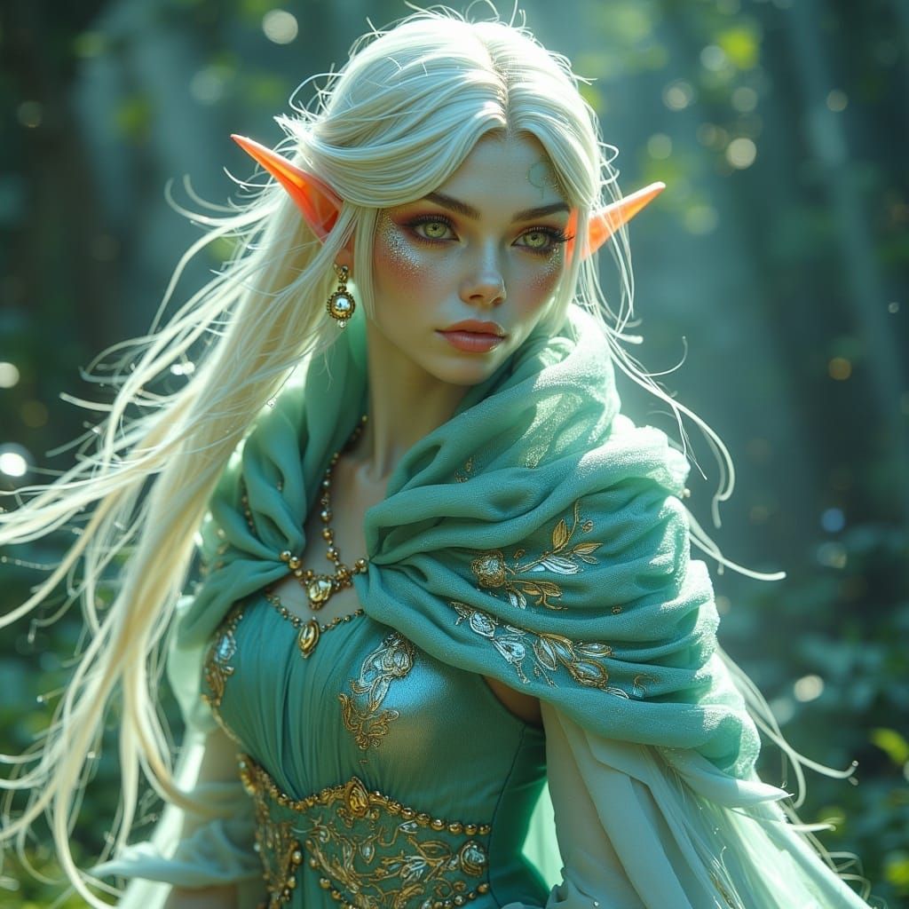 Ethereal Elf Half Orc in Whimsical Dreamlike Aesthetic