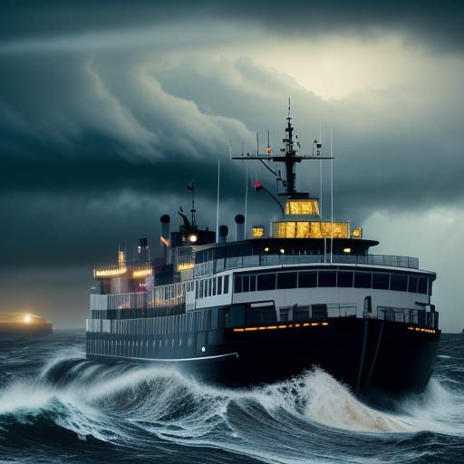 Ferry Capsizing in Stormy Harbor: Photorealistic Cinematic S...