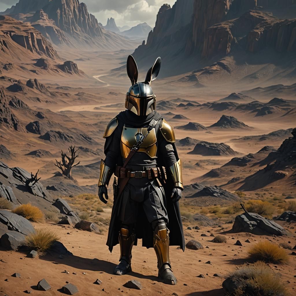 Black Rabbit as Mandalorian Bounty Hunter on Alien Planet