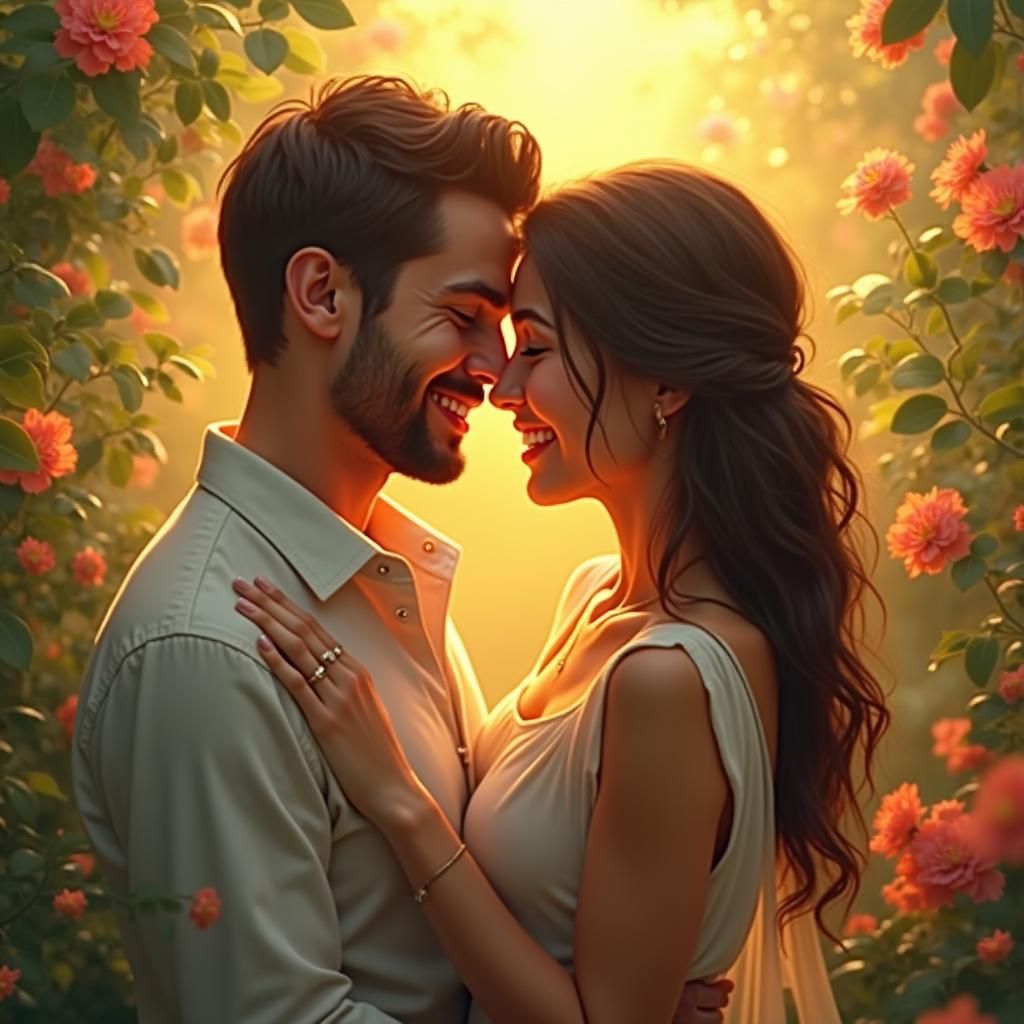 Romantic Couple Embracing in Impressionist Style