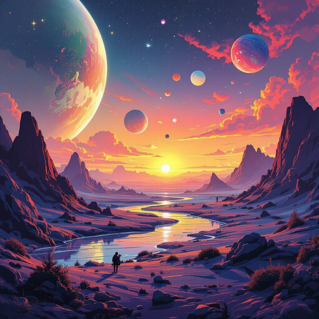 Cosmic Landscape of Planets in Science Fiction Style